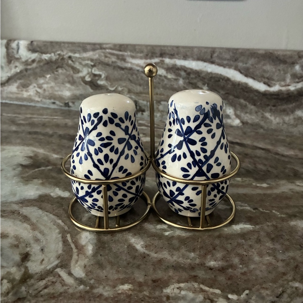 Blue and White Ceramic Salt and Pepper Shakers